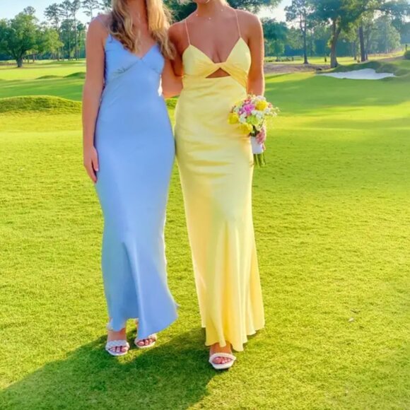 IEENA FOR MAC DUGGAL Butter Yellow Twist Front Gown Maxi Dress Size 12 - Picture 6 of 6